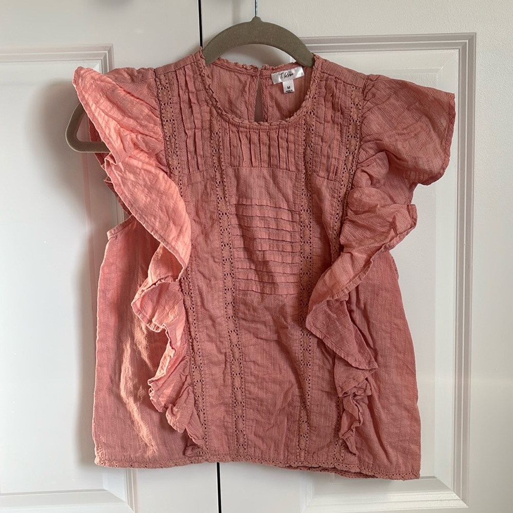Pink Tank Top Ruffle Work Blouse